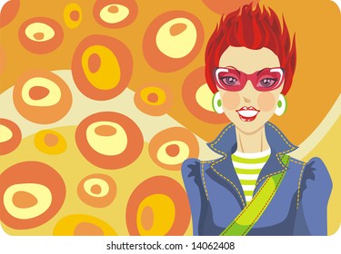 beautiful Young woman on a orange background