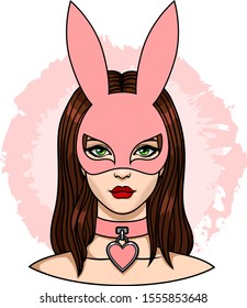 Beautiful young woman in pink rabbit masquerade mask. Fashion vector illustration