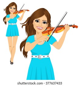 Beautiful young woman playing violin 