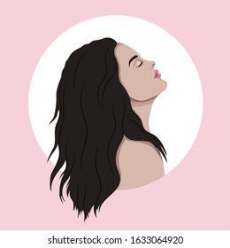 
Beautiful young woman in profile, head tilted back, with closed eyes. Fashion illustration. Enjoyment. Vector EPS 10.