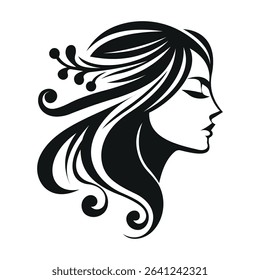 Beautiful young woman profile portrait and silhouette. Woman head logo. Beauty salon, spa or hairdresser decorative symbol - vector illustration.