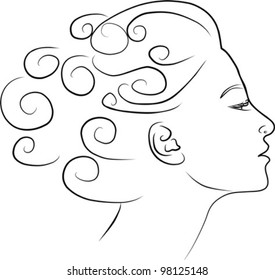 beautiful young woman profile, vector illustration