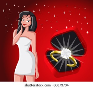 Beautiful young woman receiving a diamond ring