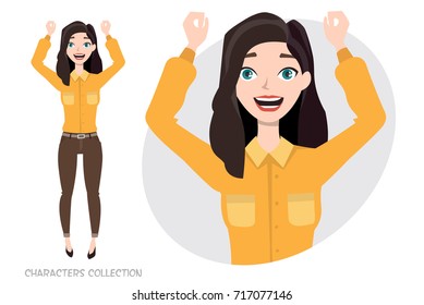 Beautiful young woman rejoices and happy.