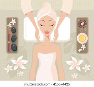 Beautiful young woman relaxing at spa salon Face and Body massage concept