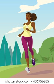 Beautiful Young Woman Running In Park