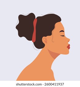 Beautiful young  woman in said profile portrait Avatar for social networks. Fashion and beauty. Vector illustration