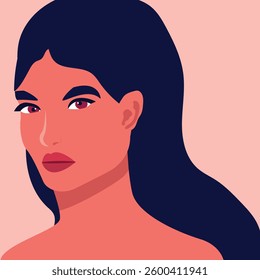 Beautiful young  woman in said profile portrait Avatar for social networks. Fashion and beauty. Vector illustration