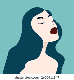 Beautiful young  woman in said profile portrait Avatar for social networks. Fashion and beauty. Vector illustration