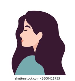 Beautiful young  woman in said profile portrait Avatar for social networks. Fashion and beauty. Vector illustration