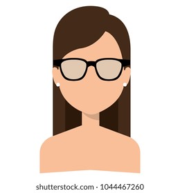beautiful and young woman shirtless with glasses character