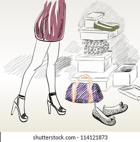 Beautiful Young woman shopping for fashion shoes.