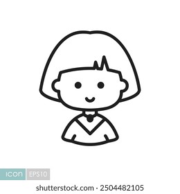 Beautiful young woman with short hair vector icon. Avatar character portrait signs. Graph symbol for your web site design, logo, app, UI