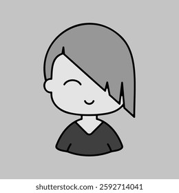 Beautiful young woman with short hair vector grayscale icon. Avatar character portrait signs. Graph symbol for your web site design, logo, app, UI