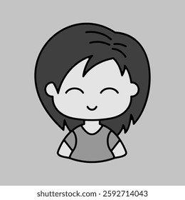 Beautiful young woman with short hair vector grayscale icon. Avatar character portrait signs. Graph symbol for your web site design, logo, app, UI