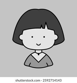 Beautiful young woman with short hair vector grayscale icon. Avatar character portrait signs. Graph symbol for your web site design, logo, app, UI