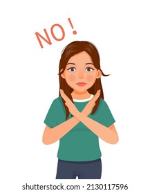 Beautiful young woman showing no sign or stop gesture with x crossed arms 