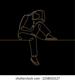 beautiful young woman sitting style continuous drawing single line art.