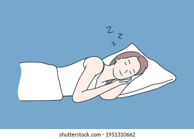 The beautiful young woman was sleeping on a white pillow soundly. Hand drawn style vector design illustrations.