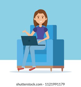 beautiful and young woman in the sofa character