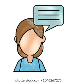 beautiful and young woman with speech bubble character