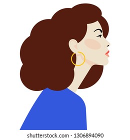 Beautiful young woman with superb braun hair. Side view. Portrait of a young girl for a poster, stock, flyer or postcard.