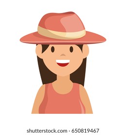 beautiful and young woman with tourist hat character