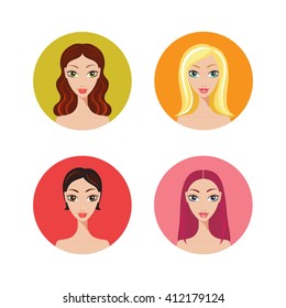 Beautiful young woman with trendy hairstyles icons set