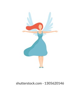 Beautiful Young Woman with Wings, Freedom, Civil Rights, Independence Vector Illustration