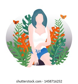 Beautiful young woman.Happy smiling girl enjoying.isolated on white background.happy and lifestyle concept.Colorful vector in flat cartoon style.