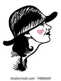 Beautiful young woman's head in a hat. Illustrator 8.