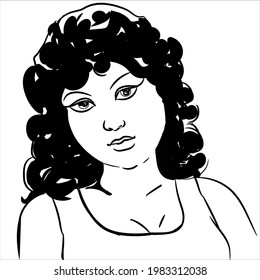 beautiful young women  black  and whit line drawing