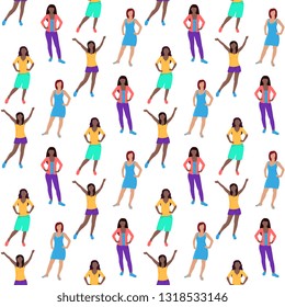 Beautiful young women of different nationalities seamless pattern