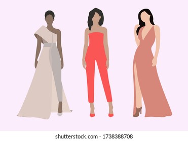 Beautiful young women in fashion clothing. Fashion women. Isolated fashion lady on flat background.