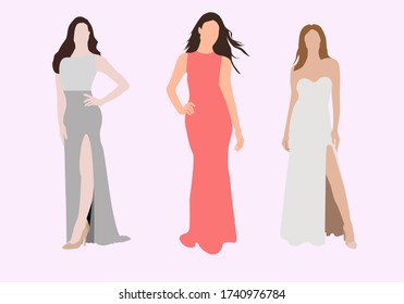 Beautiful young women in fashion clothing. Fashion women. Isolated fashion lady on flat background.