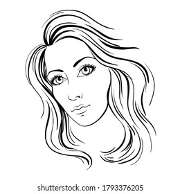 Beautiful young women with long hair, hand drawn vector illustration.