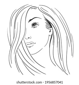 Beautiful young women with long hair, sketch hand drawn vector illustration.