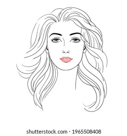 Beautiful young women with long hair, sketch, fashion hand drawn vector illustration.