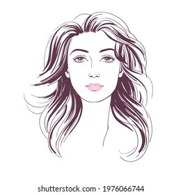 Beautiful young women with long hair, sketch, fashion hand drawn vector illustration.