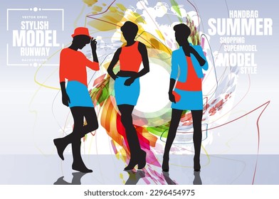 Beautiful young women in modern style. Fashion model. Vector illustration