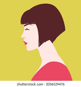 Beautiful young women in profile with short hair, fashion abstract portrait vector illustration.