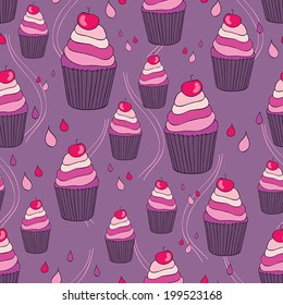 Beautiful yummy cupcake seamless background pattern. Vector illustration