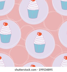 Beautiful yummy cupcake seamless background pattern. Vector illustration