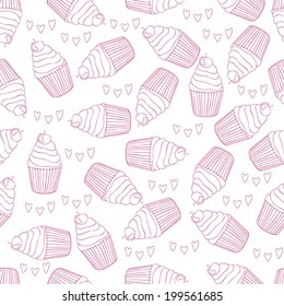 Beautiful yummy cupcake seamless background pattern. Vector illustration