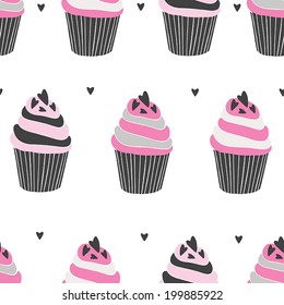 Beautiful yummy cupcake seamless background pattern. Vector illustration