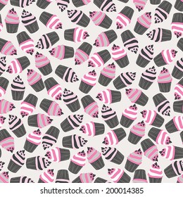 Beautiful yummy cupcake seamless background pattern. Vector illustration
