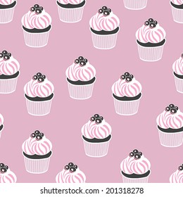 Beautiful yummy cupcake seamless background pattern. Vector illustration