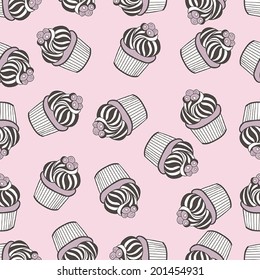 Beautiful yummy cupcake seamless background pattern. Vector illustration