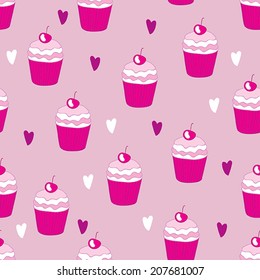 Beautiful yummy cupcake seamless background pattern. Vector illustration