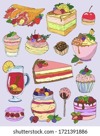 beautiful yummy sweet desserts for all tastes , vector EPS 10